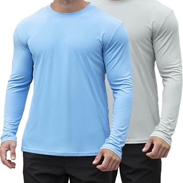 2 Pack Men's UPF 50+ Rash  Quick-Dry Long Sleeves Shirts, Swim Fishing Shirts UV Sun Protection Shirts for Men