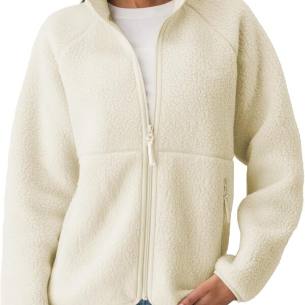 Women's Plush Fleece Jacket — Warm Autumn/Winter Long-Sleeve Coat, Casual Full-Zip Outerwear with Pockets