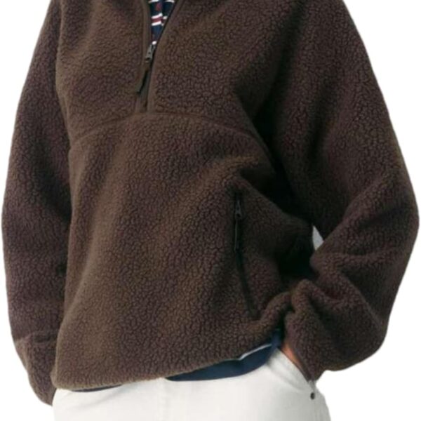 Women's Fleece Pullover — Long-Sleeve Half-Zip Jacket, Warm & Stylish Teddy Fleece Sweatshirt with Side Pockets